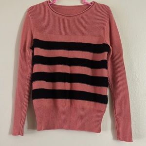 Women's Pink Striped Crew Neck Sweater